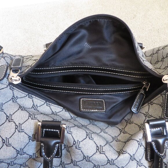 Vintage Ralph Lauren Signature Gray & Black Leather Trim Duffle Carry On Bag - Picture 6 of 9